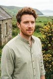 Men's Irish Collarless Linen Grandad Shirt - Melange Moss