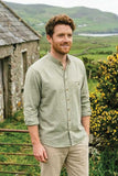 Men's Irish Collarless Linen Grandad Shirt - Melange Moss