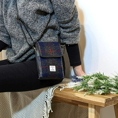 Harris Tweed Mini Cross Body Bag - Blue Check