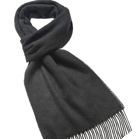 Luxury Plain Black Scarf - Merino Lambswool