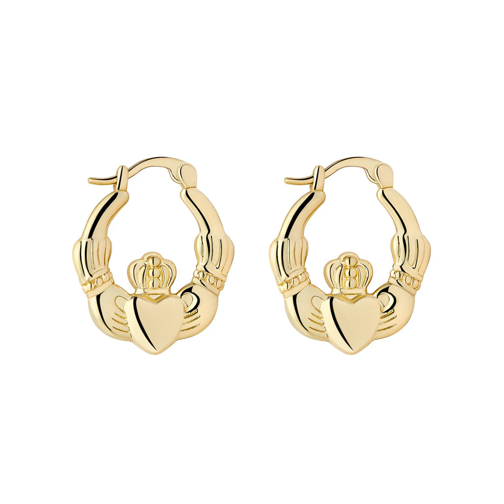 Gold Plated Small Claddagh Hoop Earrings