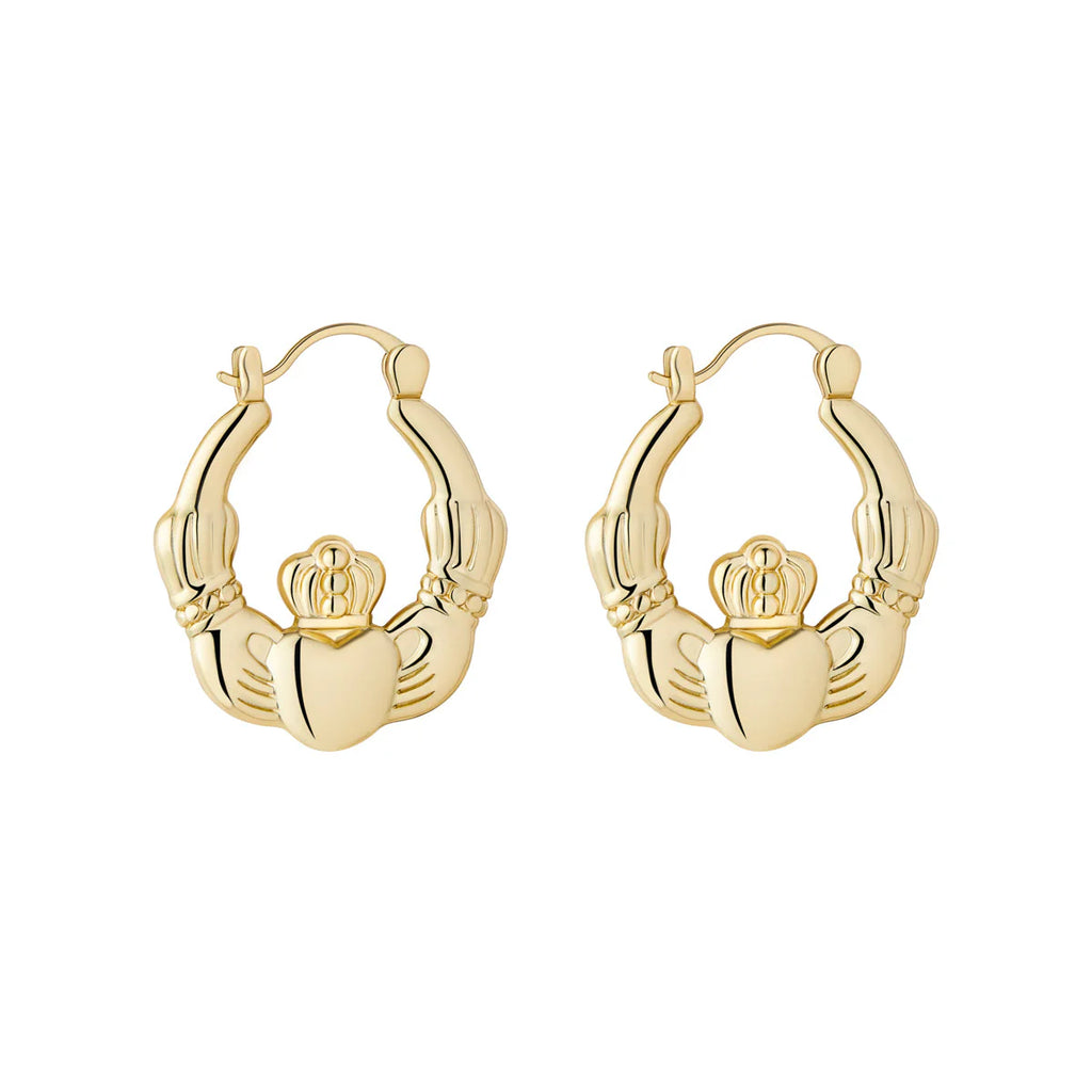 Gold Plated Medium Claddagh Hoop Earrings