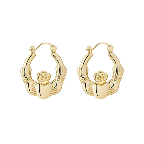 Gold Plated Medium Claddagh Hoop Earrings