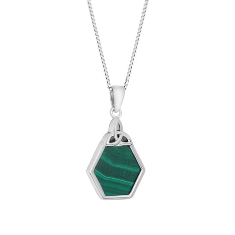 Silver Malachite Trinity Knot Pendant