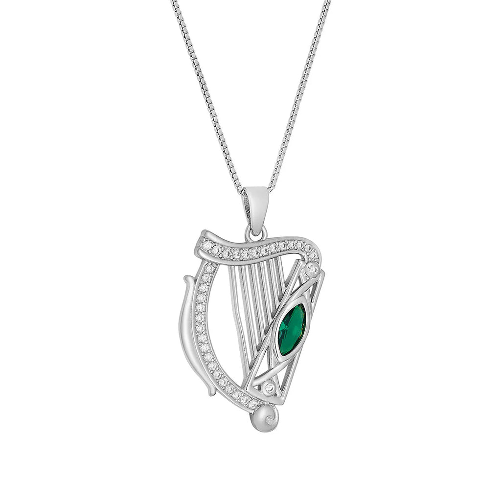 Sterling Silver CZ Harp Pendant