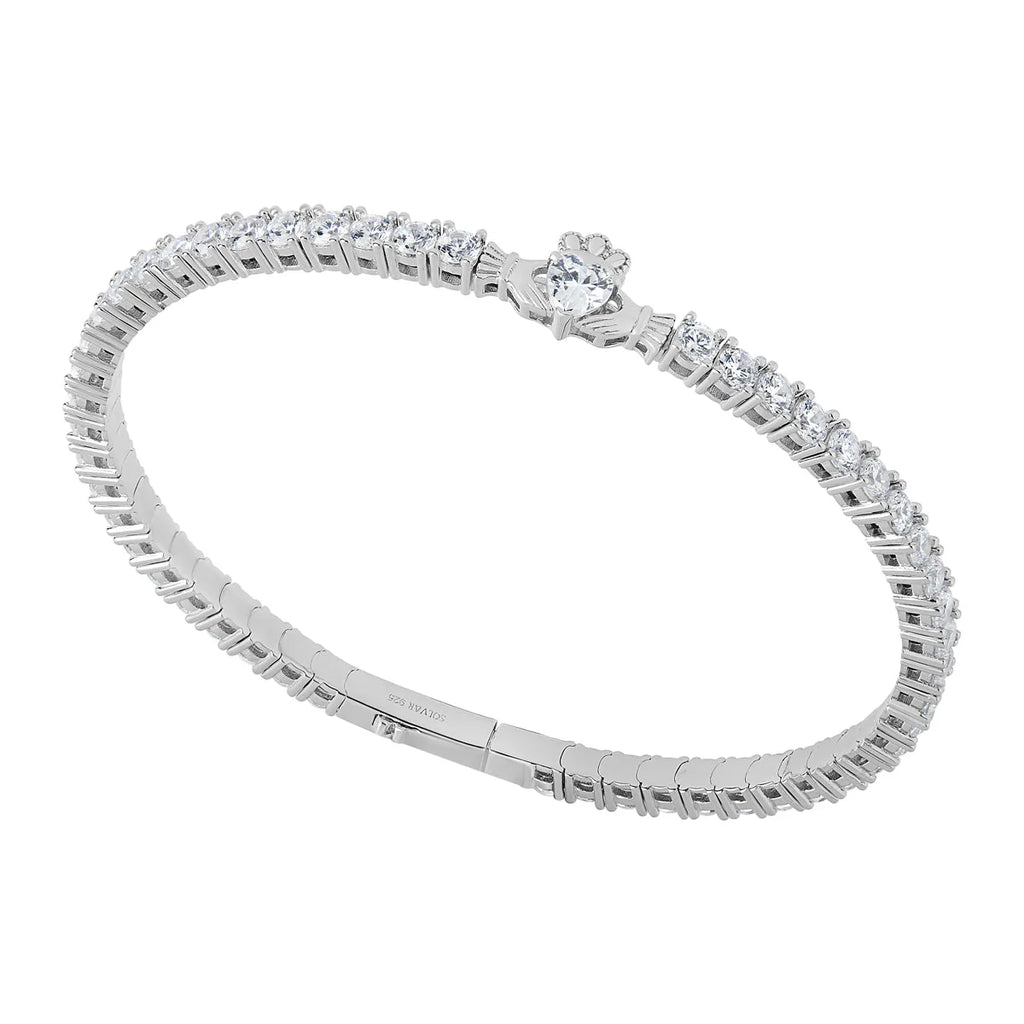 Sterling Silver CZ Claddagh Tennis Bangle