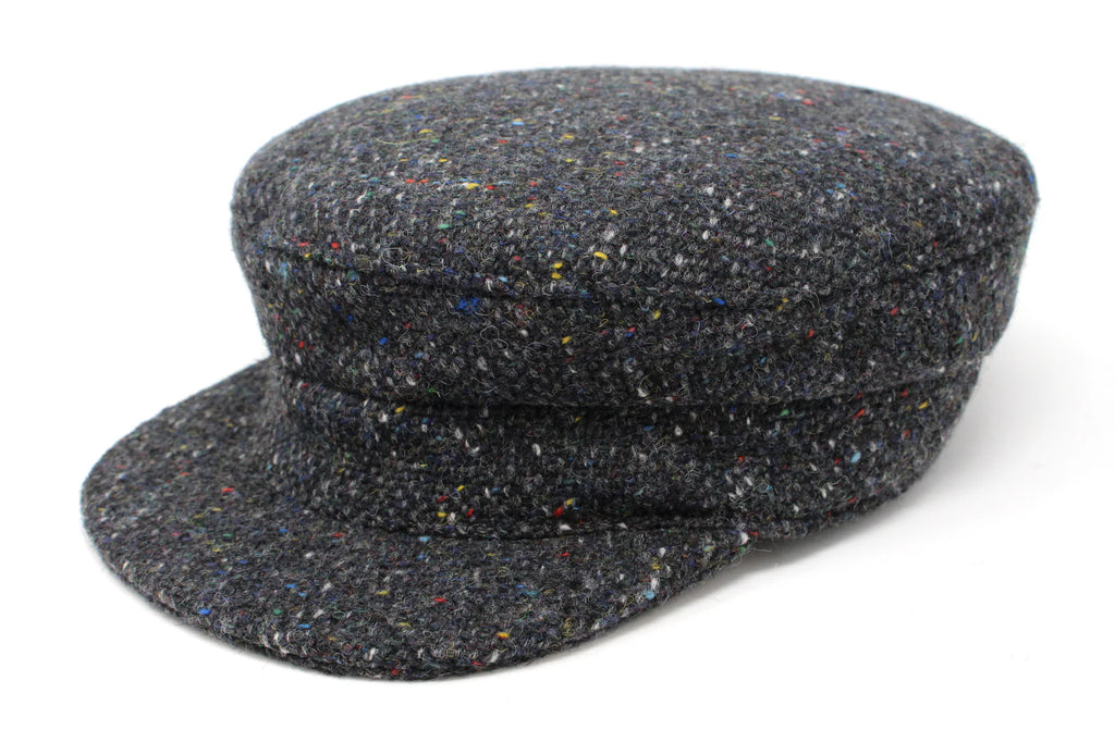 Dark Grey Charcoal Fleck Tweed Skipper Cap