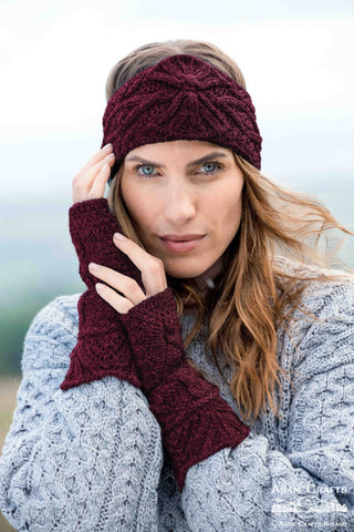 Cable Knitted Head Band - Wine