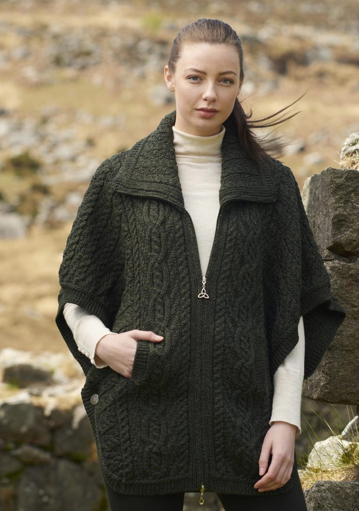 Innisfree Aran Funnel Neck Jacket - Green