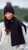 Cable Knitted Scarf - Damson