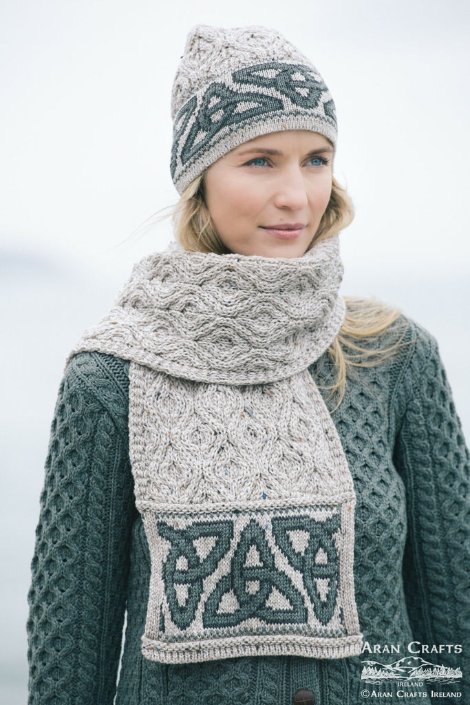 Celtic Jacquard Scarf or Hat - Oatmeal