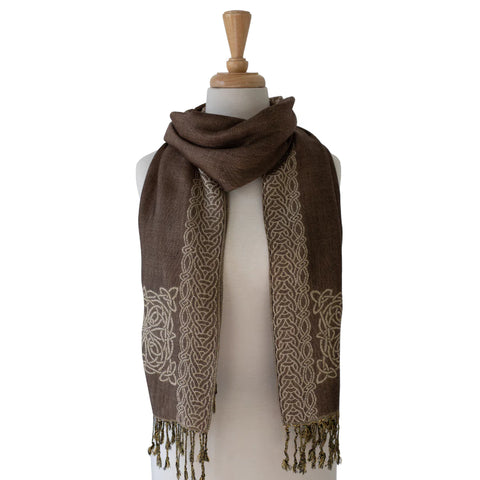 Celtic Knot Scarf - Light Brown & Beige