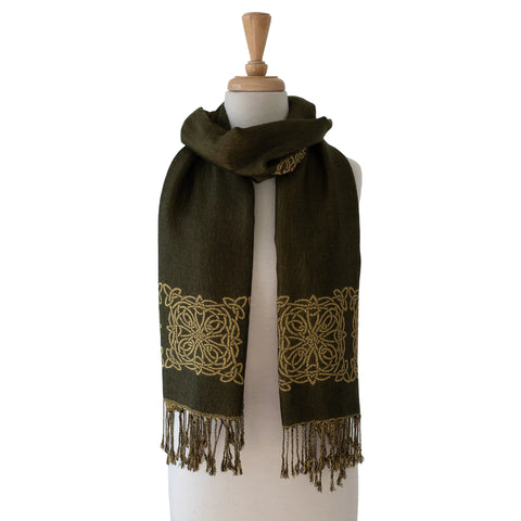 Celtic Knot Scarf - Dark Olive & Mustard