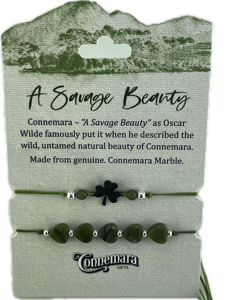Corded Connemara Marble & Shamrock Bracelet Set