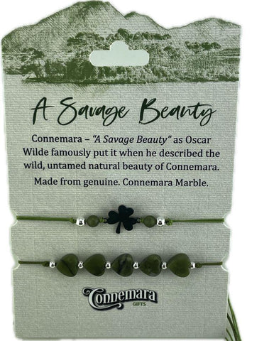 Corded Connemara Marble & Shamrock Bracelet Set
