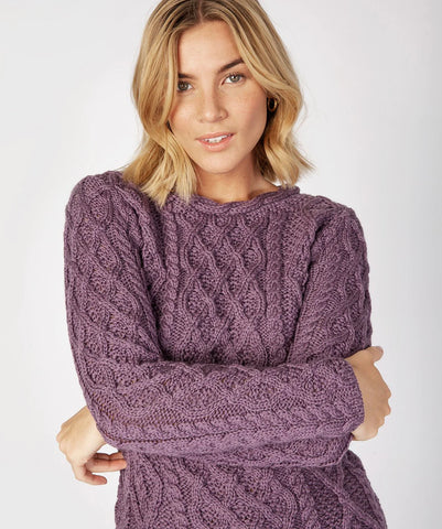 Lambay Lattice Cable Aran Sweater - Warm Lavender