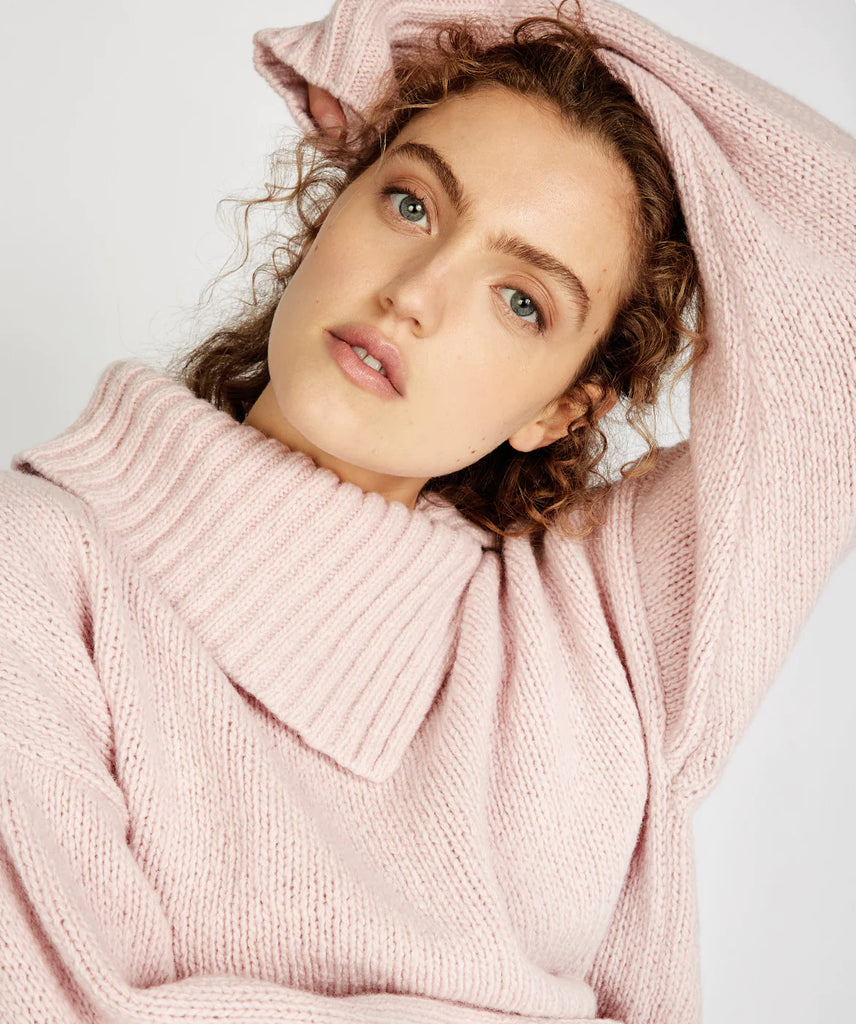 Wilde Slouchy Funnel Neck Sweater - Pink Mist -CLEARANCE – The Counties of  Ireland
