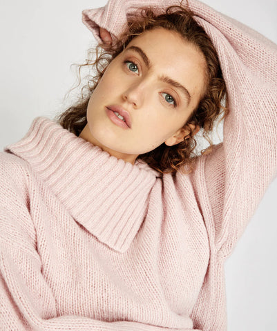Wilde Slouchy Funnel Neck Sweater - Pink Mist -CLEARANCE