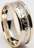 Claddagh Wedding Band w/Trim - Yellow, White or Two Tone Gold