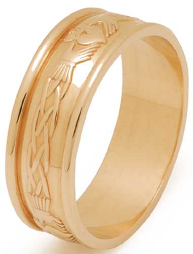 Claddagh Wedding Band w/Trim - Yellow, White or Two Tone Gold