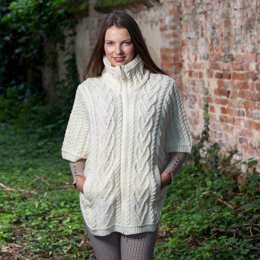 Funnel Neck Poncho Jacket - Cream
