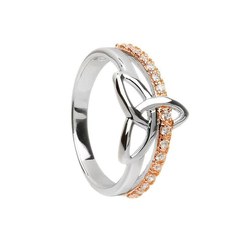 Two Tone Pave Set Trinity Knot Ring