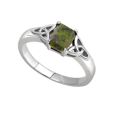 Connemara Marble Emerald Cut Trinity Knot Ring