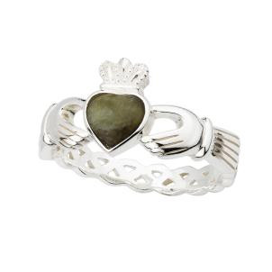 Connemara Marble Claddagh & Celtic Knot Ring