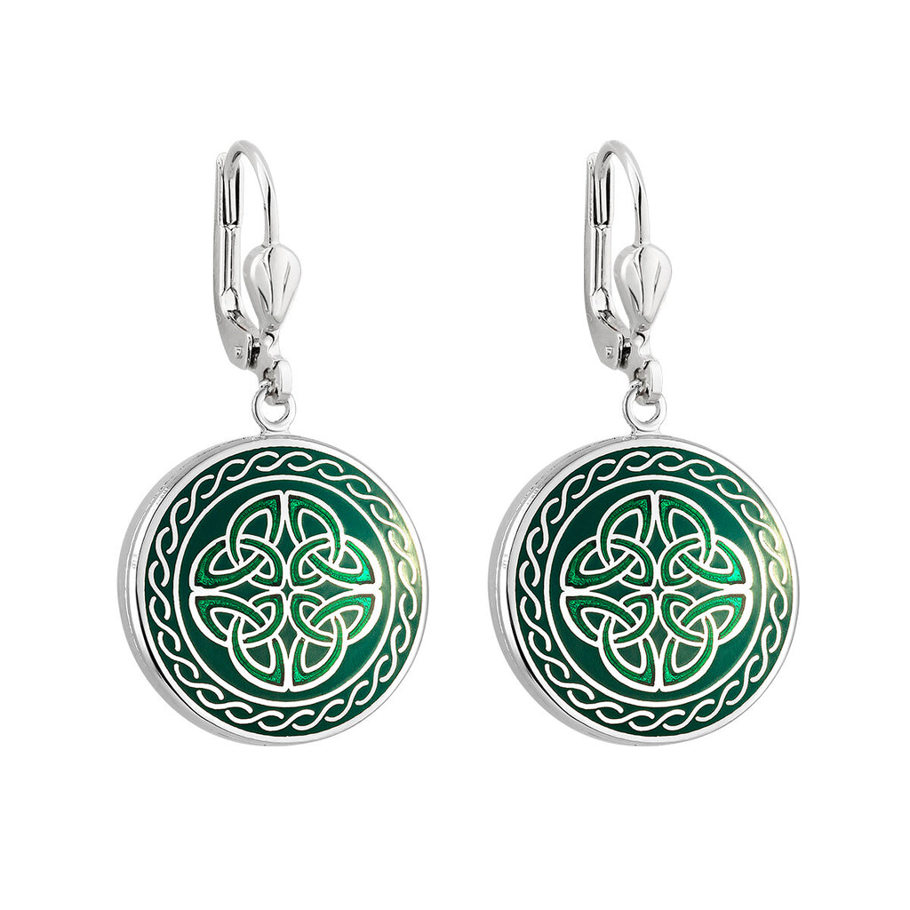 Green Enamel Celtic Knot Earrings