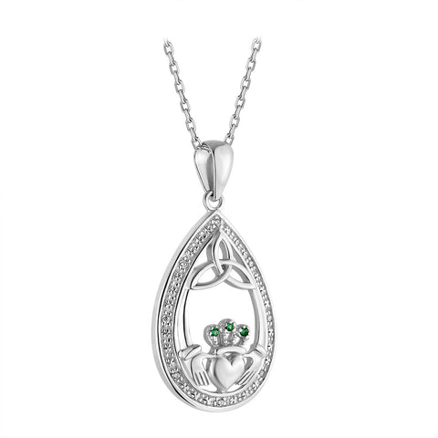 Silver Crystal Claddagh Oval Pendant